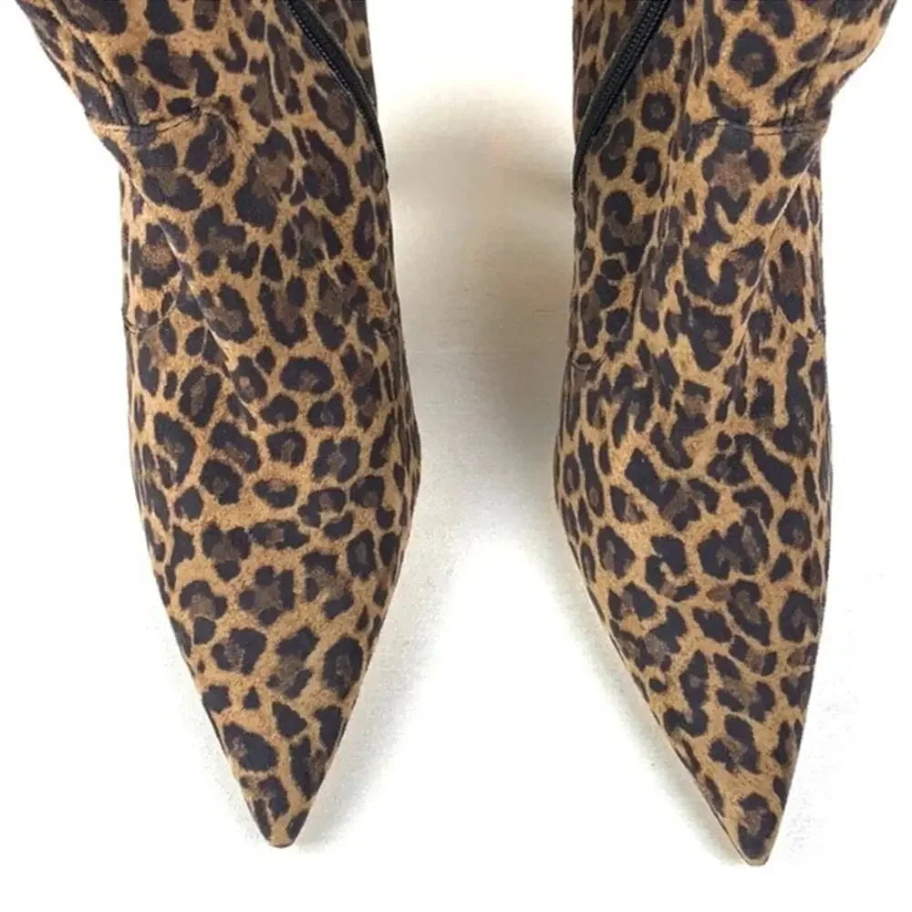 Good American The Icon Stiletto Heel Bootie Size 8 Leopard Print Pointed Toe New
